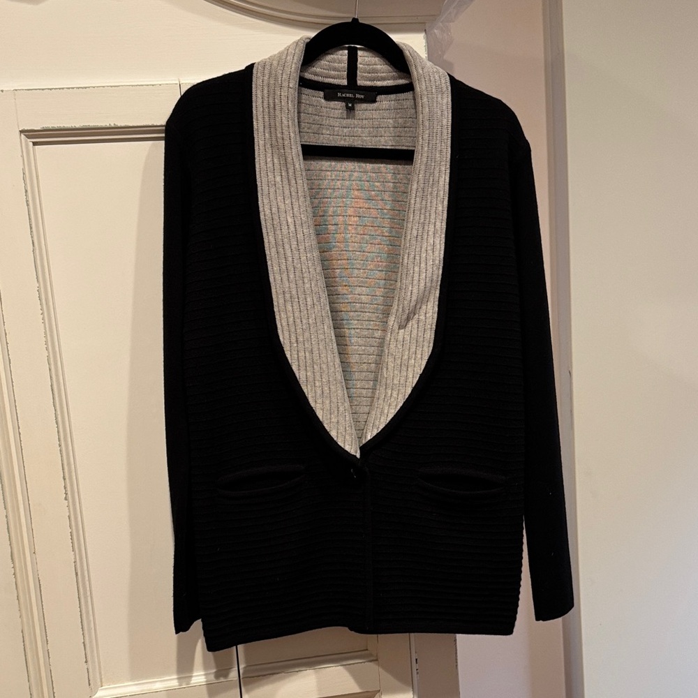 RACHEL Rachel Roy Black and Light Grey Knit Cardigan